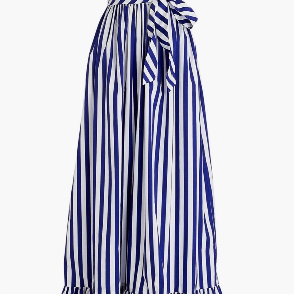 J Crew Stripe Ruffle Cotton Maxi Dress